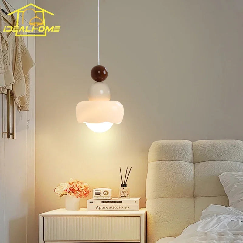 Afralia™ Cream Wind Resin/Glass Pendant Lights: Modern LED E27 Hanging Lamp for Bedroom, Bar, Kids Room