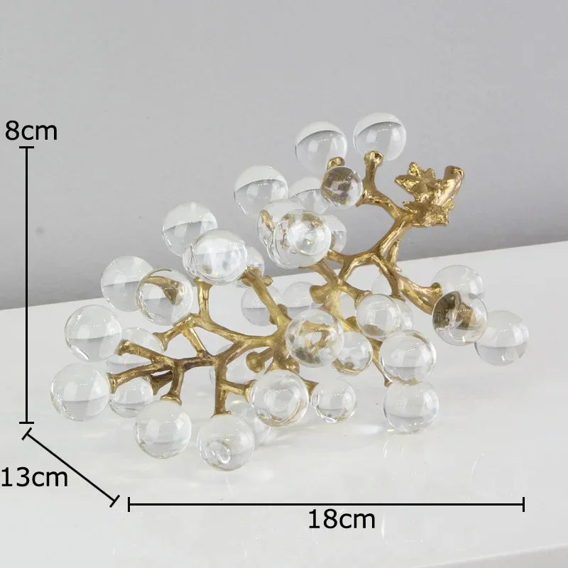 Afralia™ Brass Crystal Grape Ornaments | Modern Desk Decoration Sculpture