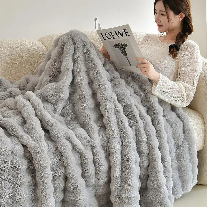 Afralia™ Rabbit Faux Fur Plush Blanket | Double-Sided Winter Sofa Cover & Bed Throw