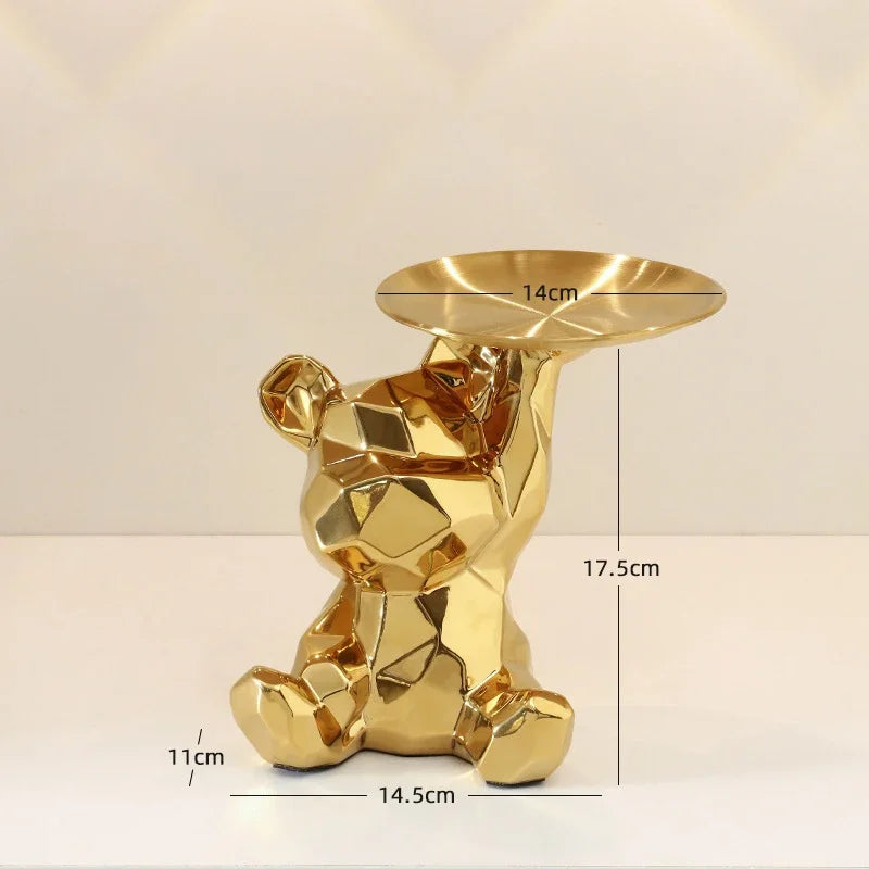 Geometric Bear Coin Bank by Afralia™: Ceramic Home Decor and Organizer