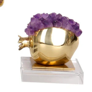 Afralia™ Brass Purple Crystal Pomegranate Ornament - Luxury Home Decor & Artwork