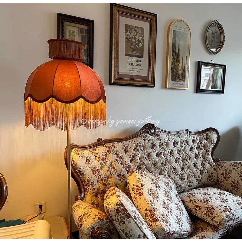 Afralia™ Peach Velvet Tassel Lampshade: Luxury Victorian Style for Floor & Table Lamps