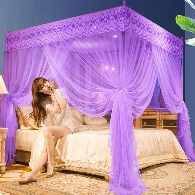 Afralia™ Mosquito Net Canopy for Queen Double Bed - Lace Pleated Embroidery Square