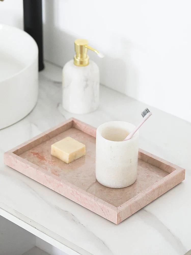 Afralia™ Pink Marble Vanity Tray for Home Decor & Organization