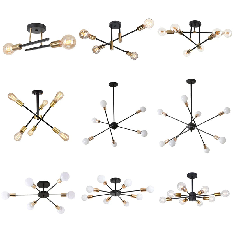 Afralia™ Modern LED Ceiling Lights Iron Black Gold Chandeliers Living Dining Room