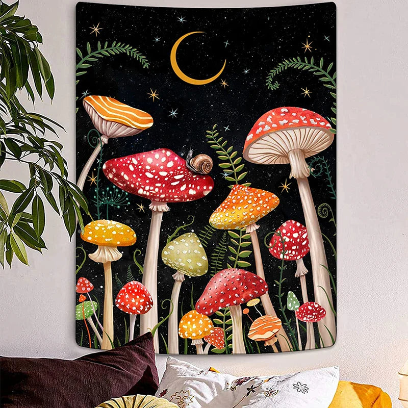 Afralia™ Mushroom Moon Star Botanical Snail Tapestry Trippy Cottagecore Room Decor