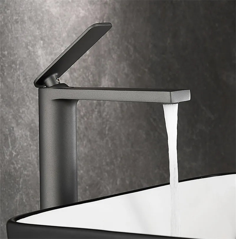 Afralia™ Gun Gray Waterfall Basin Faucet - Brass Hot Cold Sink Faucet
