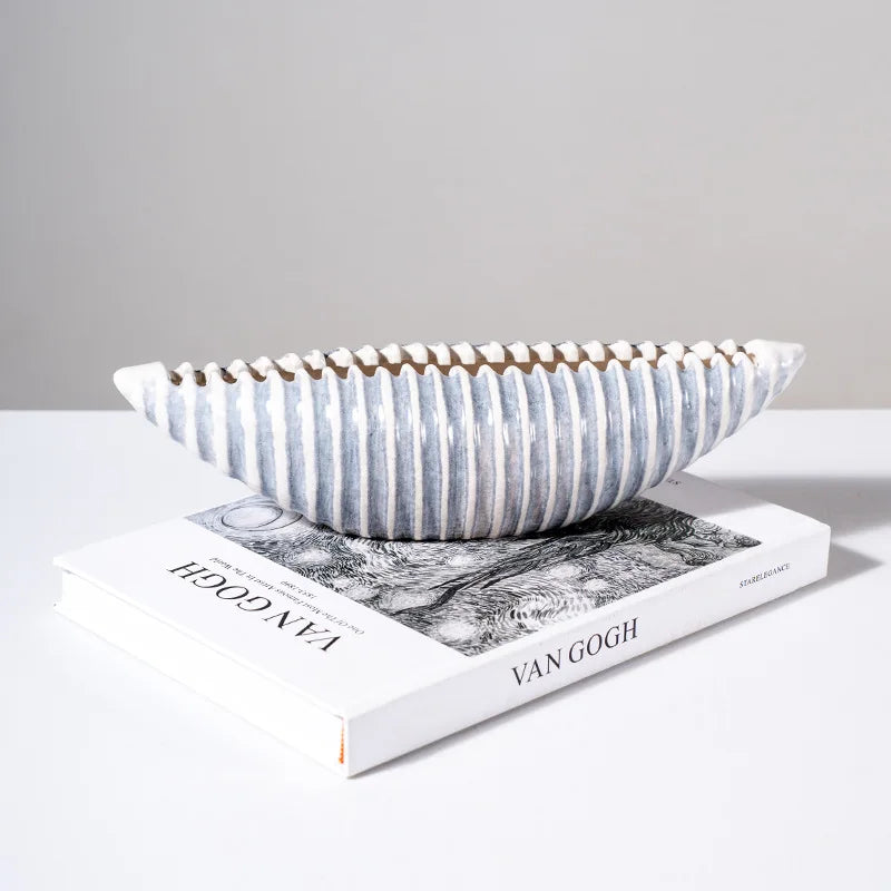 Afralia™ Striped Shell Clam Geometric Desktop Ornament Storage Figurine Decor