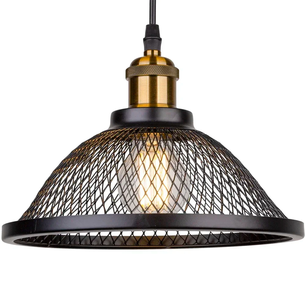 Afralia™ Black Iron Net-Cage Kitchen Pendant Light with LED for Bedroom & Living Room