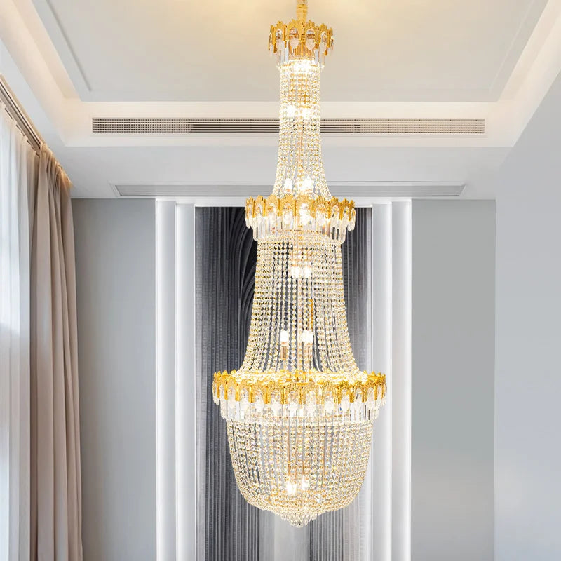 Afralia™ Crystal Chandelier: Luxury Duplex Hotel Living Room Stairwell Design