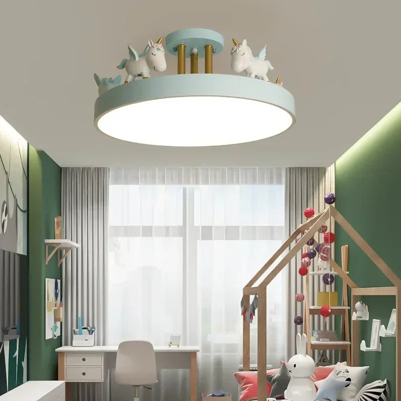 Afralia™ Unicorn LED Ceiling Lights Kids Bedroom Lamps Cartoon Resin Home Decor