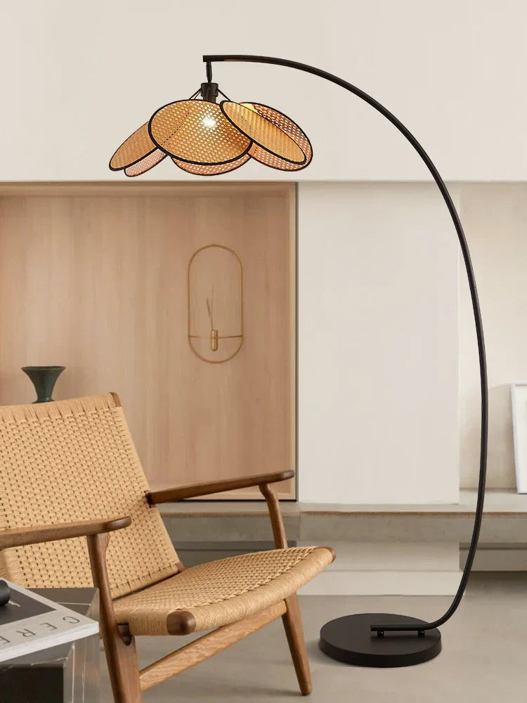 Afralia™ Wabi-sabi Rattan Weaving LED Floor Lamp for Living Room and Study