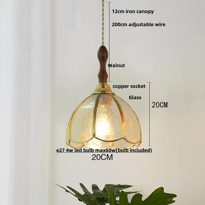 Afralia™ Walnut Tiffany Glass LED Pendant Light : Nordic Modern Kitchen Hanging Lamp