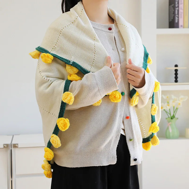 Afralia™ Romantic Rose Bouquet Handmade Soft Circular Flower Blanket