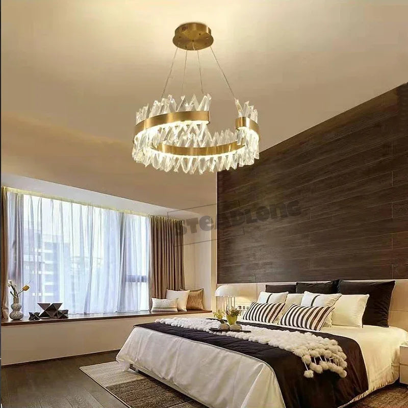 Afralia™ Modern Luxury Crystal LED Pendant Chandelier for Home Living Dining Room Lighting