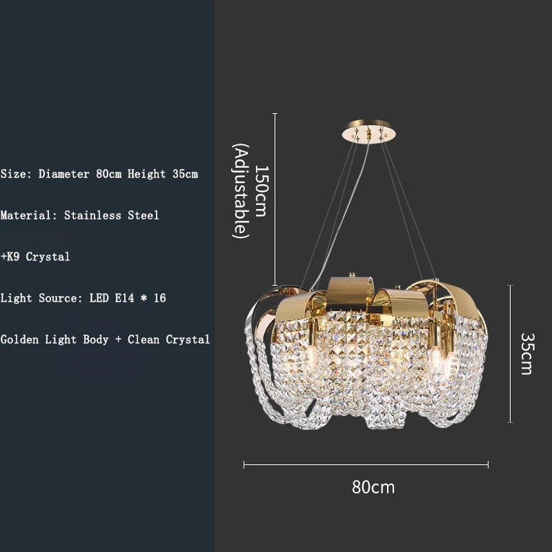 Afralia™ Modern Gold Crystal Chandelier LED Light Fixture Luxury Living Room Decor