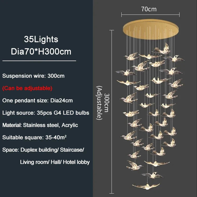 Afralia™ Bird Design LED Chandelier for Luxury Living Room and Restaurant