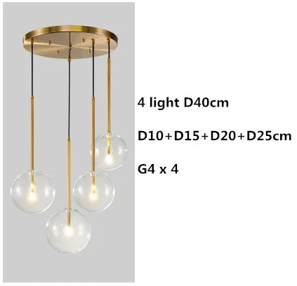 Afralia™ Clear Glass Globe LED Pendant Chandelier for Dining Room and Living Room