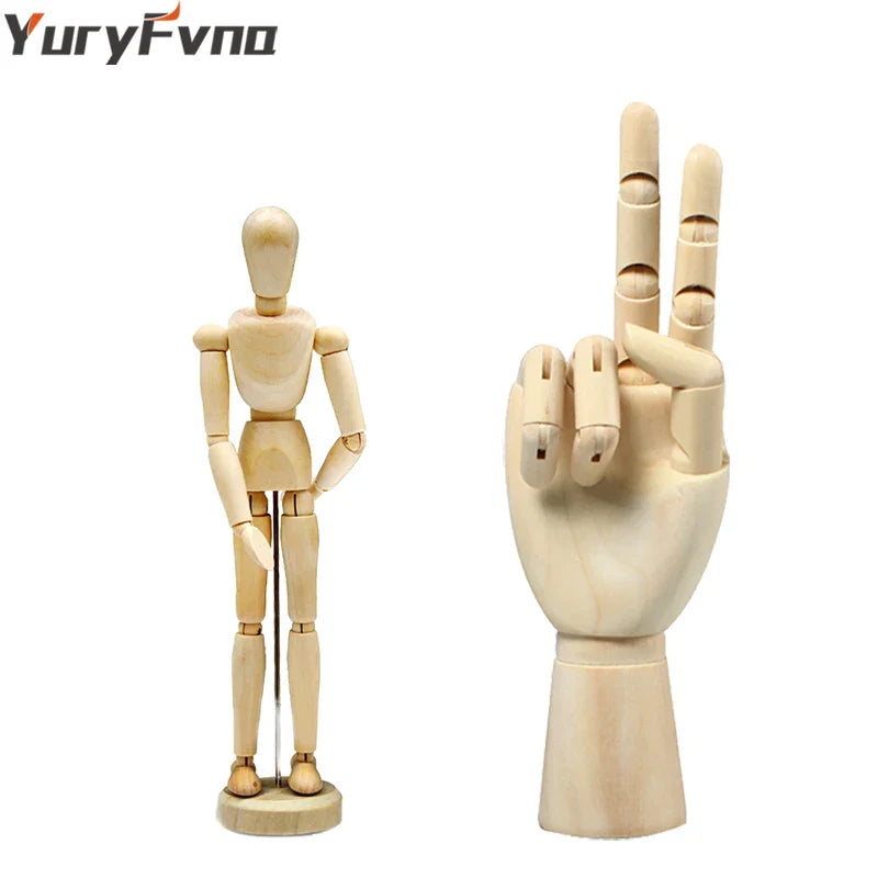 Afralia™ Poseable Wooden Manikin Hand Sketch Model with Stand - Artist Essential