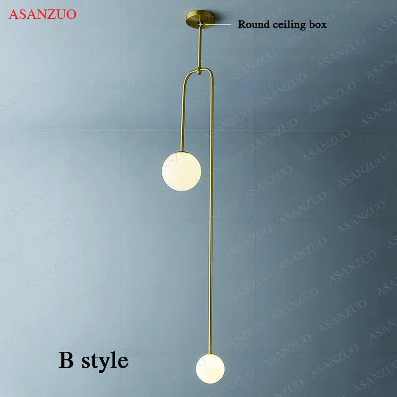 Afralia™ Nordic Glass Ball Brass Bedside Pendant Lamp for Bedroom, Living Room, and Restaurant