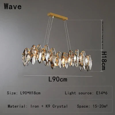 Afralia™ Wave Crystal Chandelier: Elegant E14 Pendant Lighting for Dining, Kitchen, Bedroom
