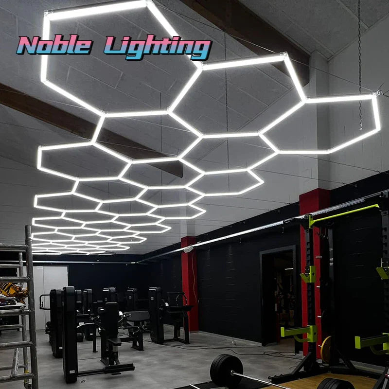 Afralia™ Hexagon LED Garage Light: Customized Car Detailing Ceiling Light for Showroom & Workshop