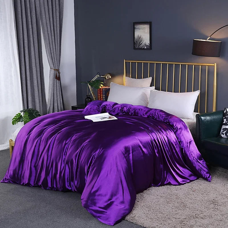Afralia™ Mulberry Silky Queen Duvet Cover Smooth Luxury Satin King Size Blanket