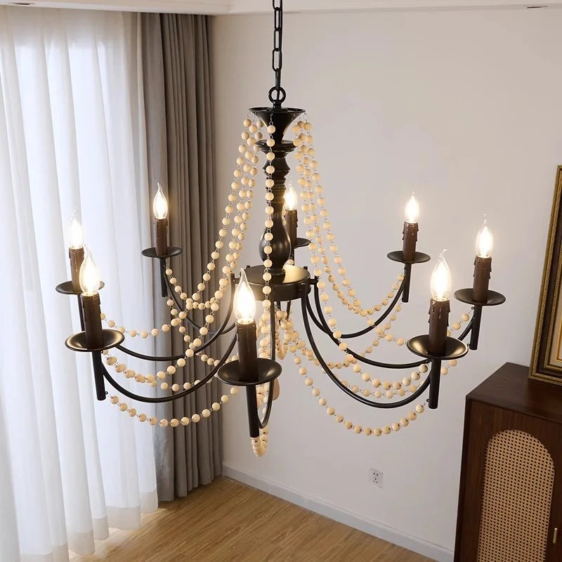 Afralia™ Retro Black Metal Candle Chandelier E14 LED Pendant Lights for Home Decor