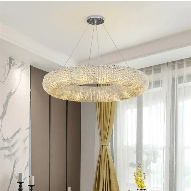 Afralia™ Luxury Crystal LED Round Chandelier for Dining Room