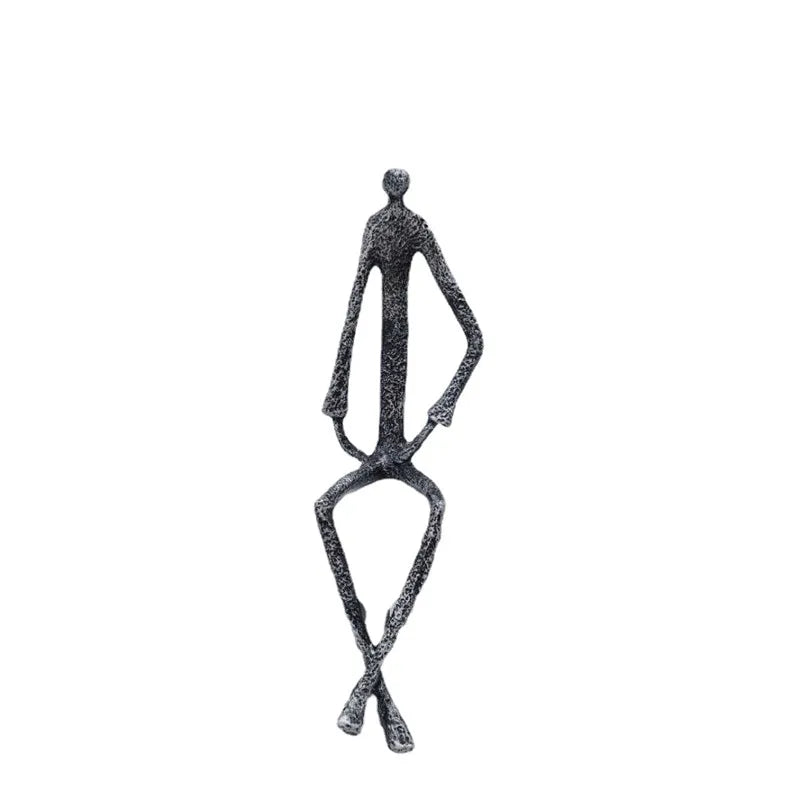 Afralia™ Abstract Metal Human Sculpture Cast Iron Black Person Desktop Ornament