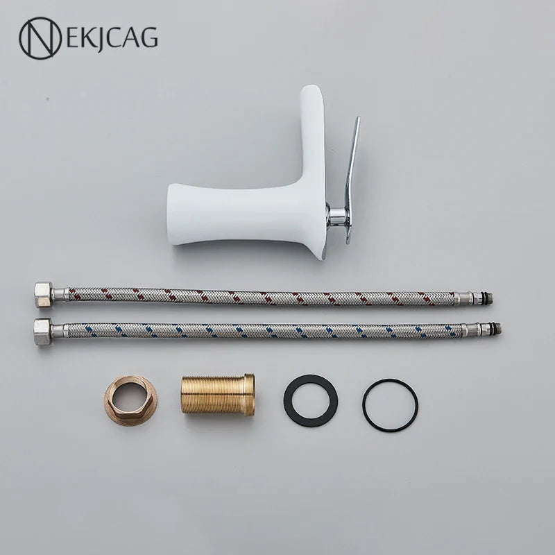 Afralia™ White/Chrome Basin Faucet: Large Water Outlet, Single Hole Installation, Cold & Hot Mixer