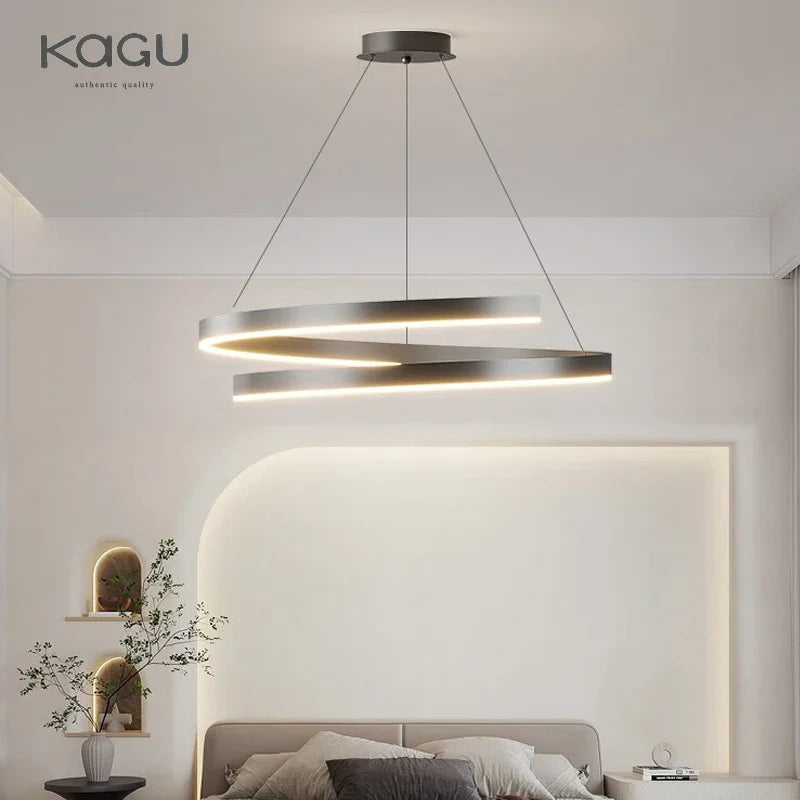 Afralia™ Black/White Spiral Chandelier for Living Dining Kitchen. Trendy Round Indoor Lighting Fixture.