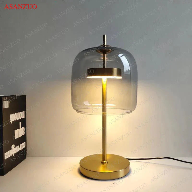 Afralia™ Nordic Smoke Glass LED Table Lamp Modern Living Bedroom Decor Lighting