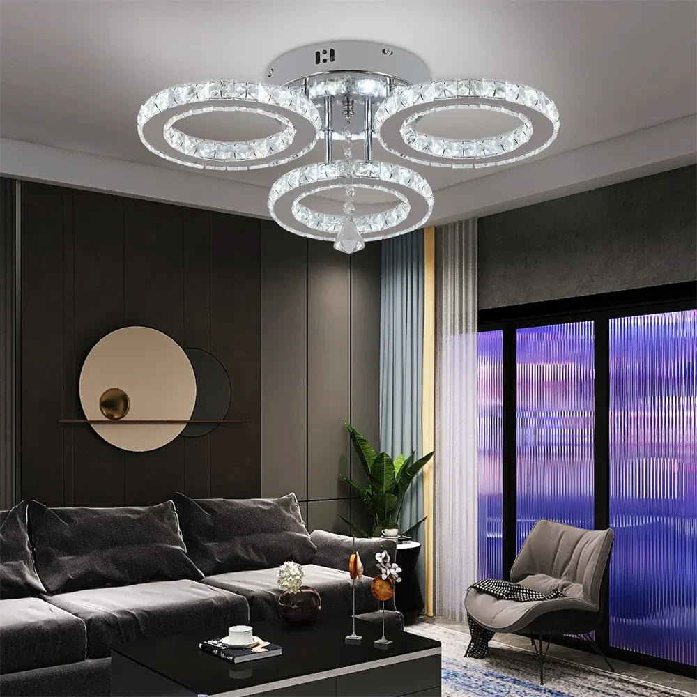 Afralia™ Crystal Flush Mount Chandelier: App Dimmable Rings Shape Ceiling Light