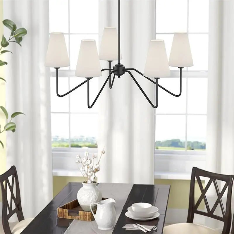 Afralia™ Classic Gold/Black Chandelier with White Linen Shades for Modern Bedrooms