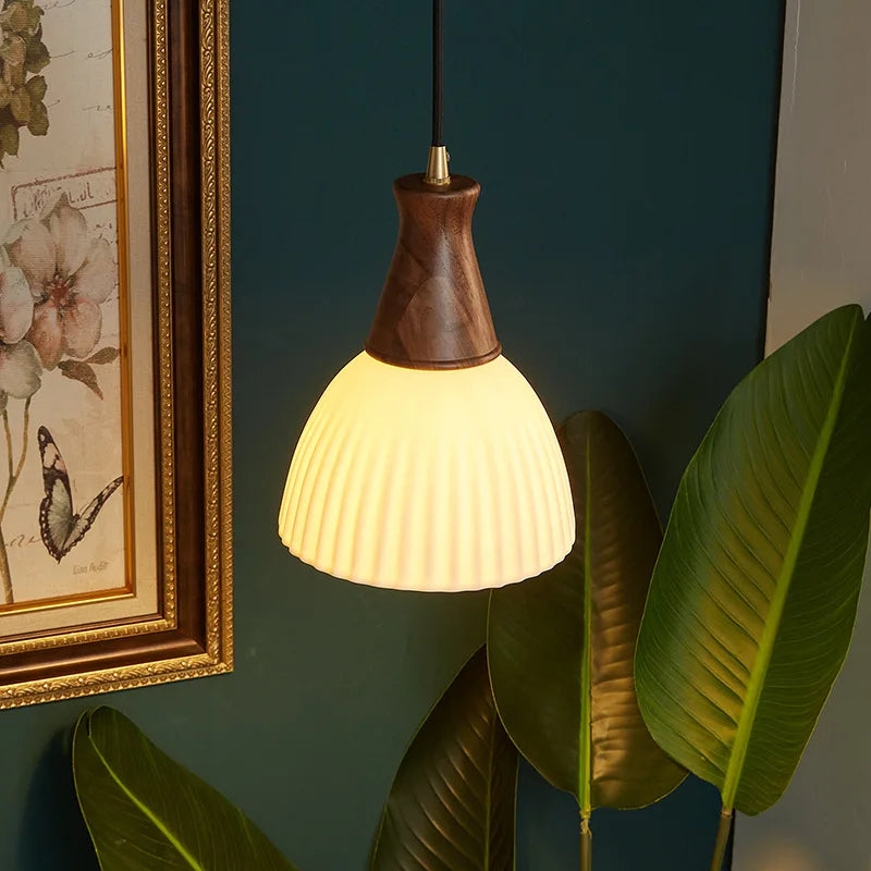 Afralia™ Wood Ceramic LED Pendant Chandelier for Dining Room Bedroom Kitchen Lighting