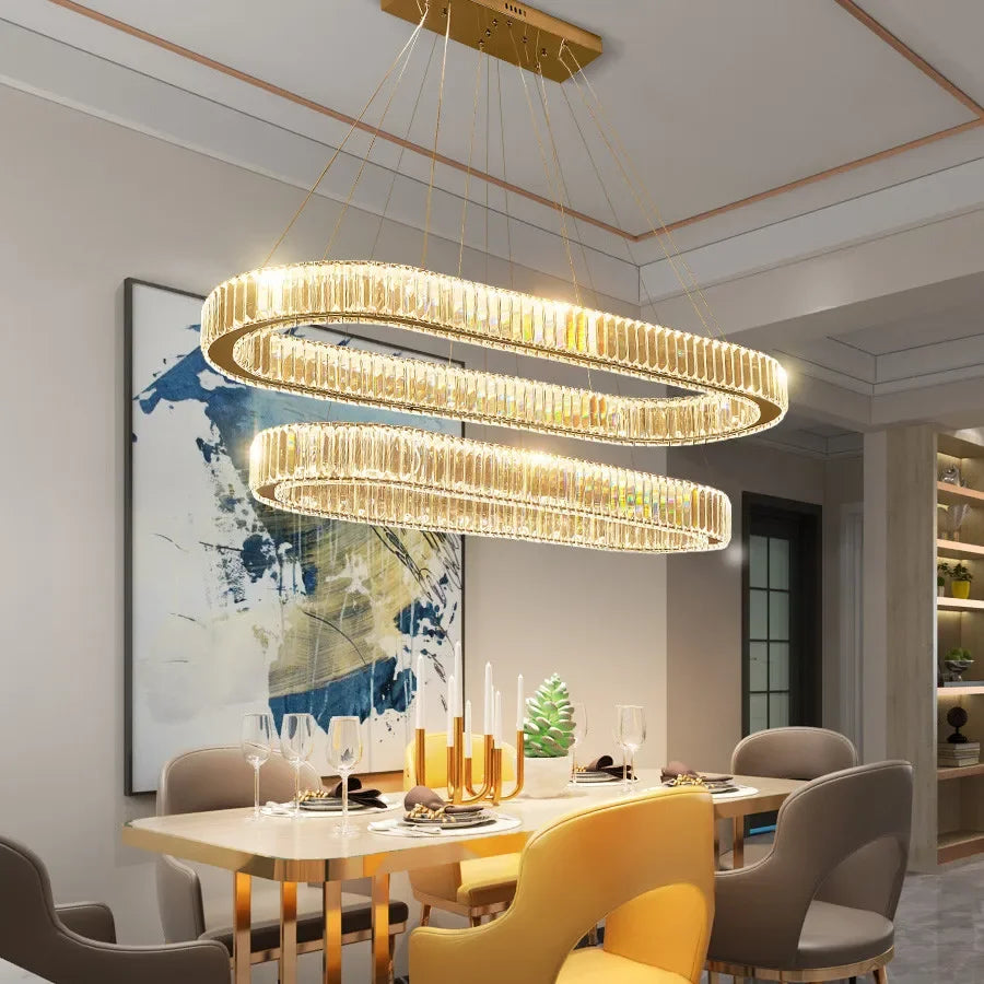Afralia™ Crystal Chandelier Pendant Lights Dimmable LED Oval Lustre Hang Lamp