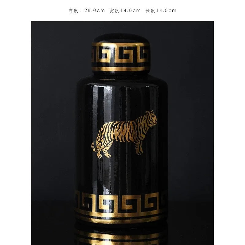 Afralia™ Tiger Pattern Porcelain Vase - Handmade Ceramic Decoration