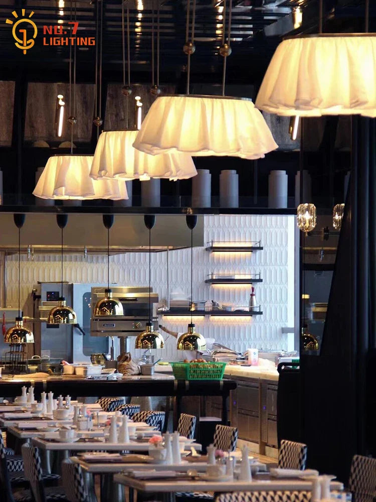 Afralia™ French Design LED E27 Fabric Pendant Lights for Atmosphere Decor in Hotels, Restaurants, and Bars