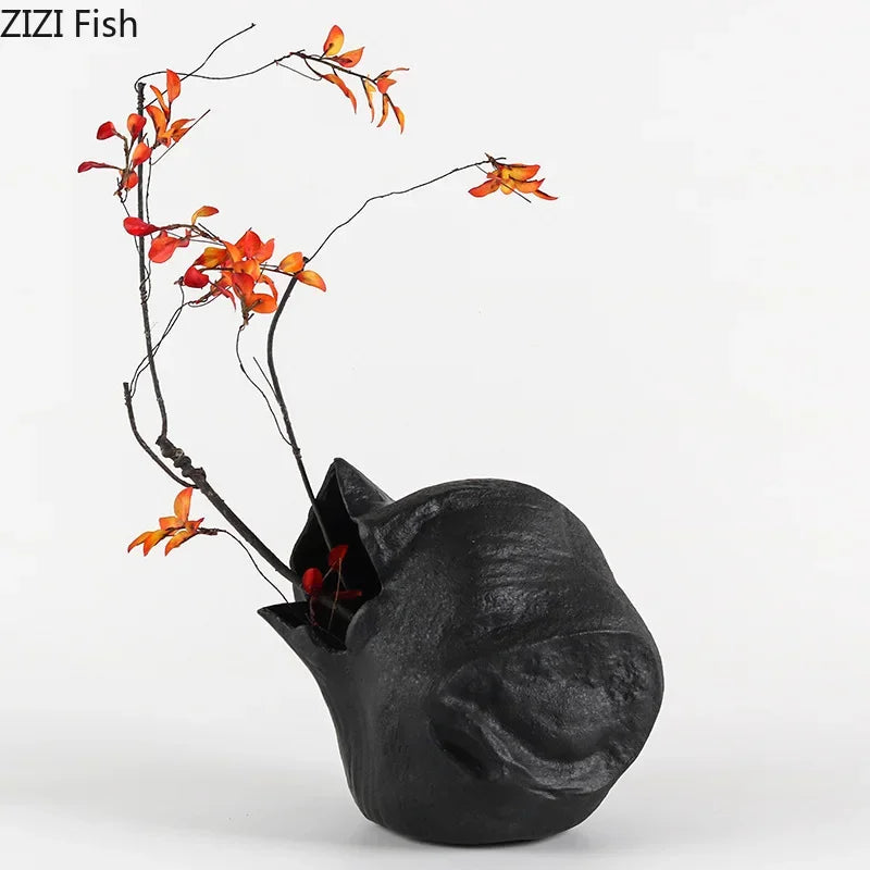 Afralia™ Black Vase Abstract Artwork Flowers Pots Desk Decoration Aesthetic Décor