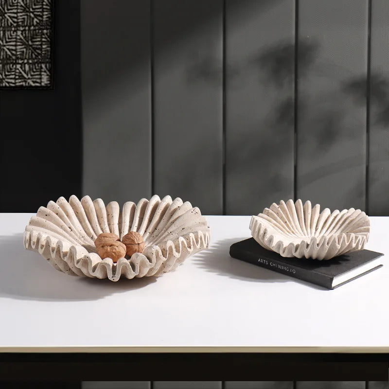 Afralia™ Marble Ruffle Bowl | Travertine Scallop Decorative Tray | Home Fruit & Jewelry Décor