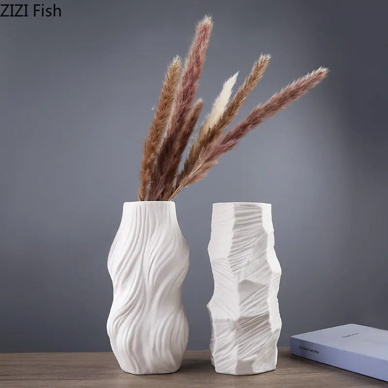 Afralia™ Minimalist White Ceramic Vase for Elegant Desk Decor