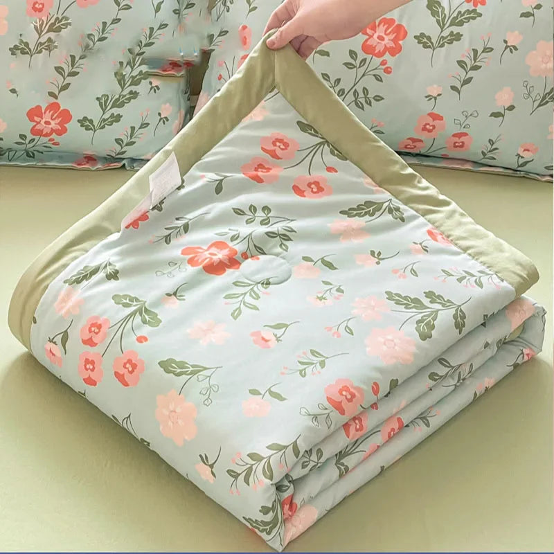 Afralia™ Fashion Flower Print Cool Blanket for Summer Comforter Single Double Bed Home Decor