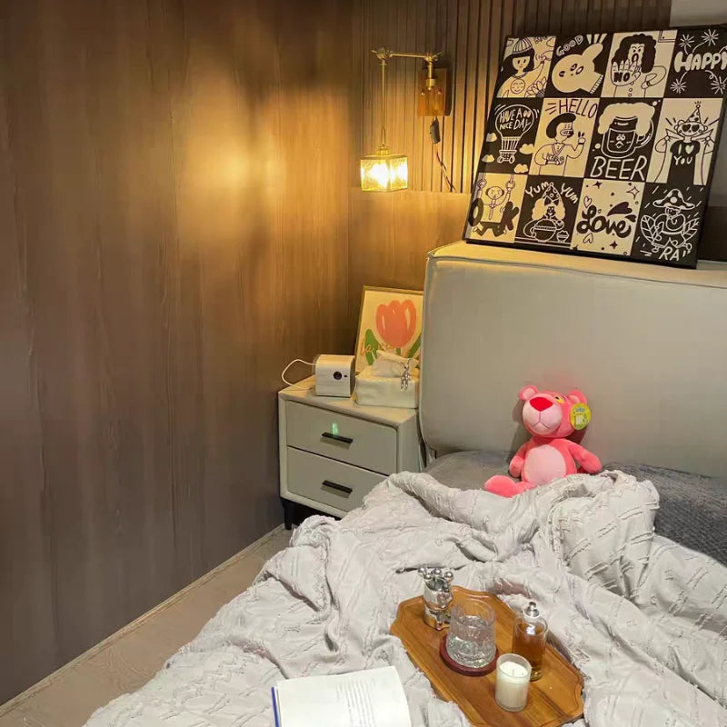 Afralia™ Cube Glass LED Wall Sconce Walnut Wood Rotatable Mirror Light