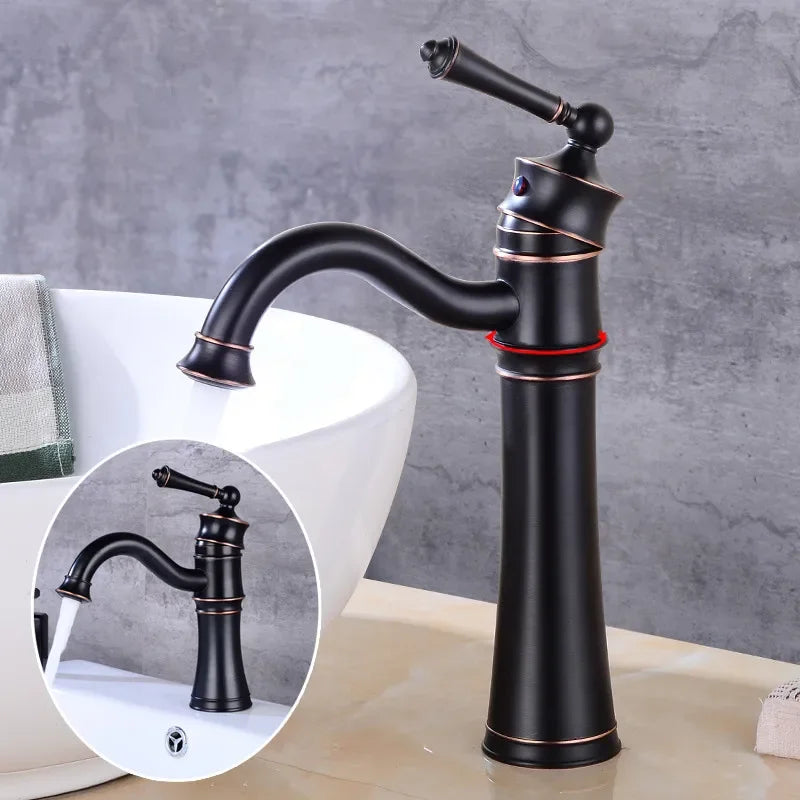 Afralia™ Black Brass Basin Faucet High Arch Single Handle Deck Mounted Mixer