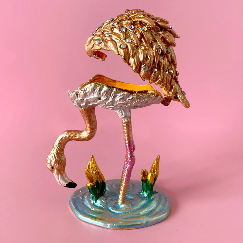 Afralia™ Flamingo Jewel Trinket Box: Hand-Painted Bird Figurine Ring Holder & Home Decor