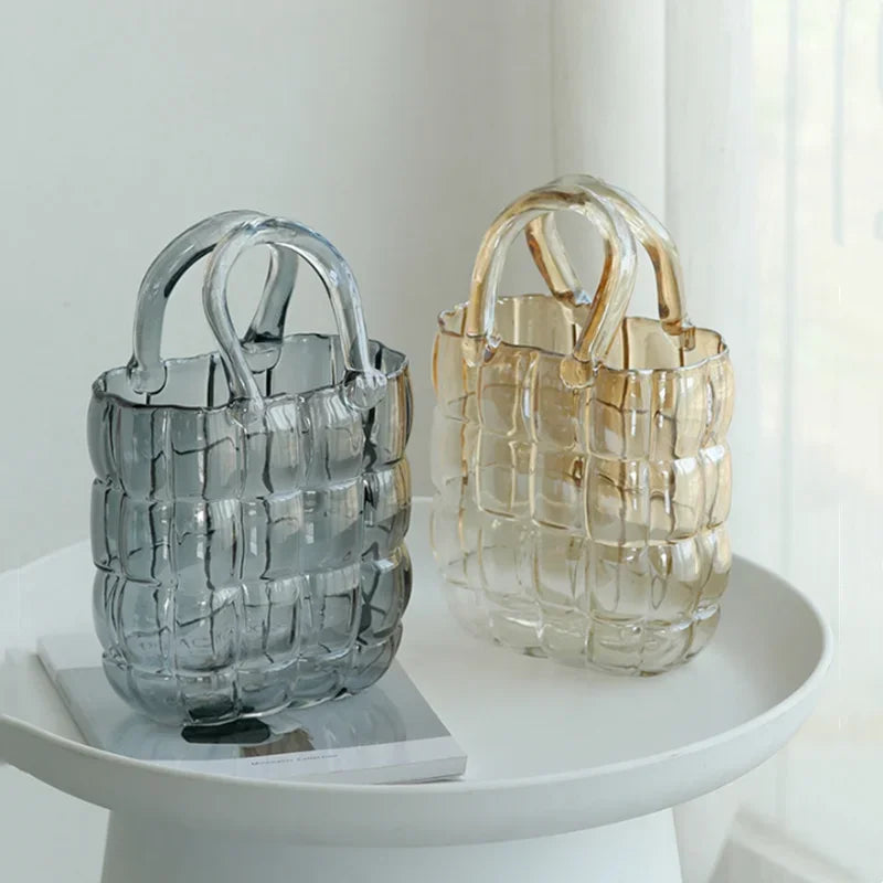 Afralia™ Clear Glass Vase Terrarium Handbag for Living Room Decoration