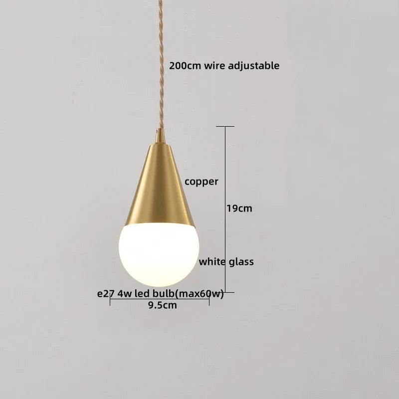 Afralia™ Nordic Copper Glass LED Pendant Light for Bedroom Living Room Corridor
