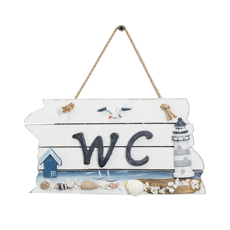 Afralia™ Mediterranean Style WC Plaque, Bathroom Indicator, Toilet Door Decoration (18 words)