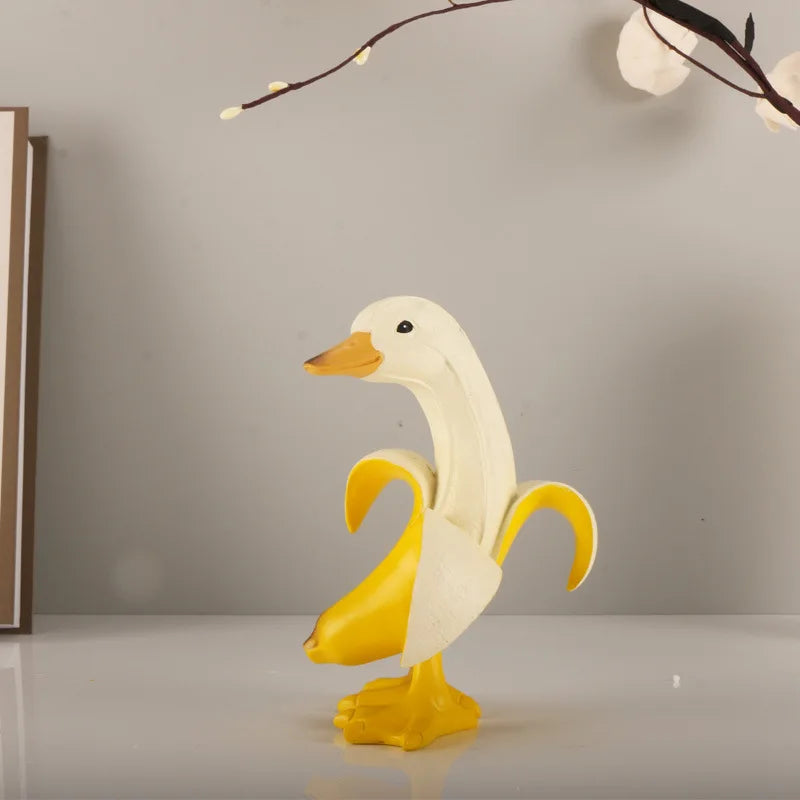 Afralia™ Banana Duck Sculpture: Cute Funny Animal Figurine for Home Decor